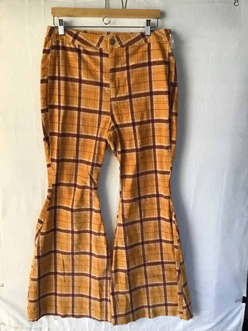 Free People women’s Yellow Plaid Wide Leg Flare Pants Size 32 Retro - Picture 5 of 15